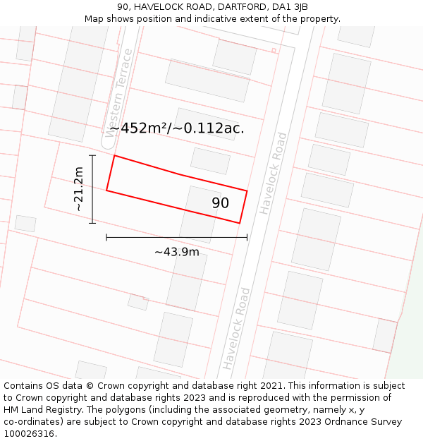 90, HAVELOCK ROAD, DARTFORD, DA1 3JB: Plot and title map