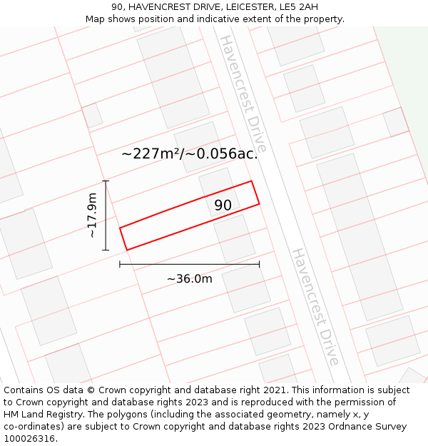 90, HAVENCREST DRIVE, LEICESTER, LE5 2AH: Plot and title map