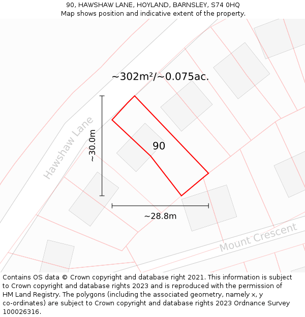 90, HAWSHAW LANE, HOYLAND, BARNSLEY, S74 0HQ: Plot and title map