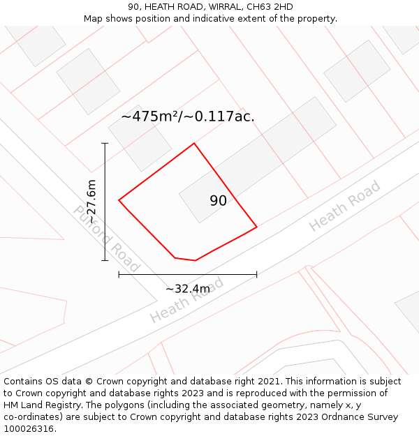 90, HEATH ROAD, WIRRAL, CH63 2HD: Plot and title map