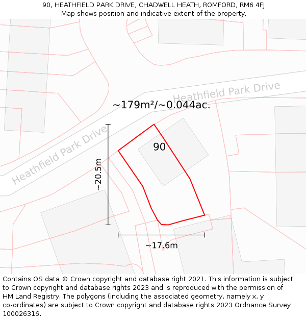 90, HEATHFIELD PARK DRIVE, CHADWELL HEATH, ROMFORD, RM6 4FJ: Plot and title map
