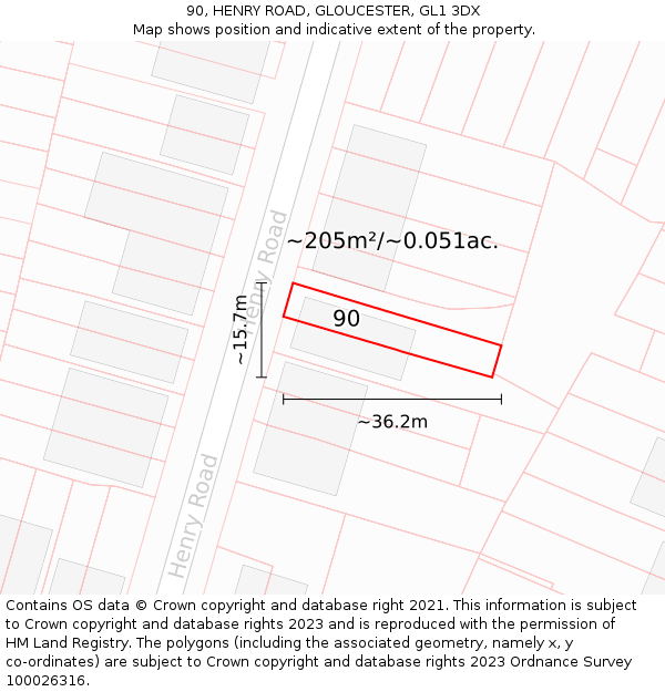 90, HENRY ROAD, GLOUCESTER, GL1 3DX: Plot and title map