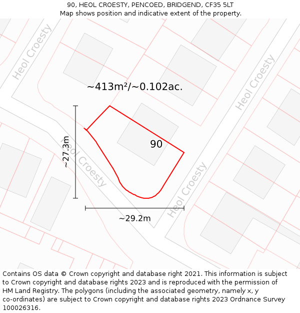 90, HEOL CROESTY, PENCOED, BRIDGEND, CF35 5LT: Plot and title map