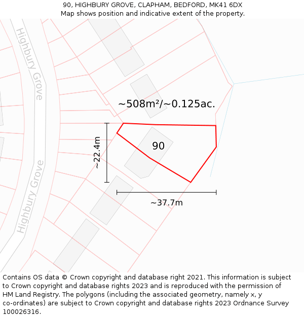 90, HIGHBURY GROVE, CLAPHAM, BEDFORD, MK41 6DX: Plot and title map