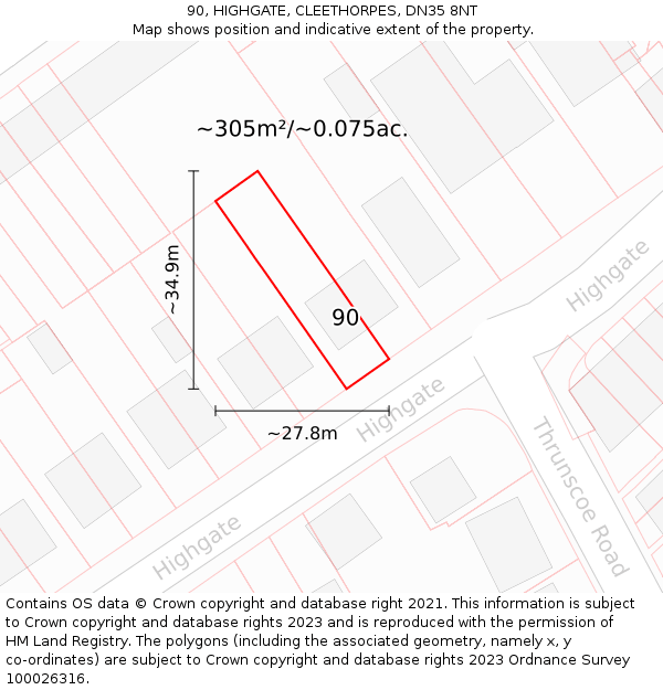 90, HIGHGATE, CLEETHORPES, DN35 8NT: Plot and title map