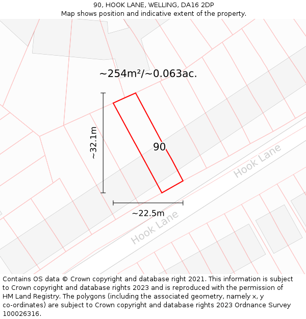 90, HOOK LANE, WELLING, DA16 2DP: Plot and title map