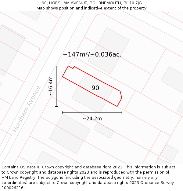 90, HORSHAM AVENUE, BOURNEMOUTH, BH10 7JG: Plot and title map