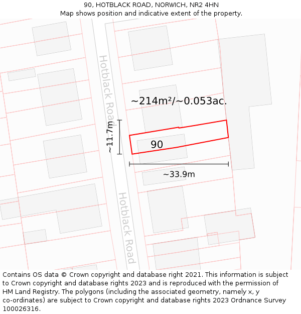 90, HOTBLACK ROAD, NORWICH, NR2 4HN: Plot and title map