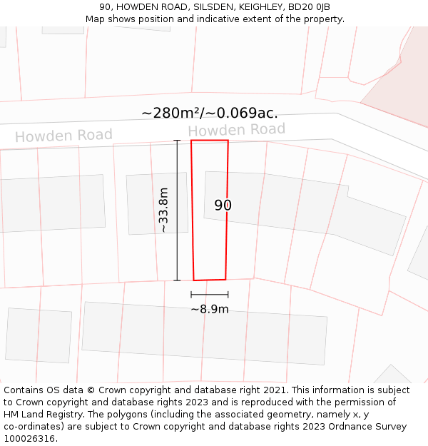 90, HOWDEN ROAD, SILSDEN, KEIGHLEY, BD20 0JB: Plot and title map