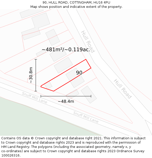90, HULL ROAD, COTTINGHAM, HU16 4PU: Plot and title map