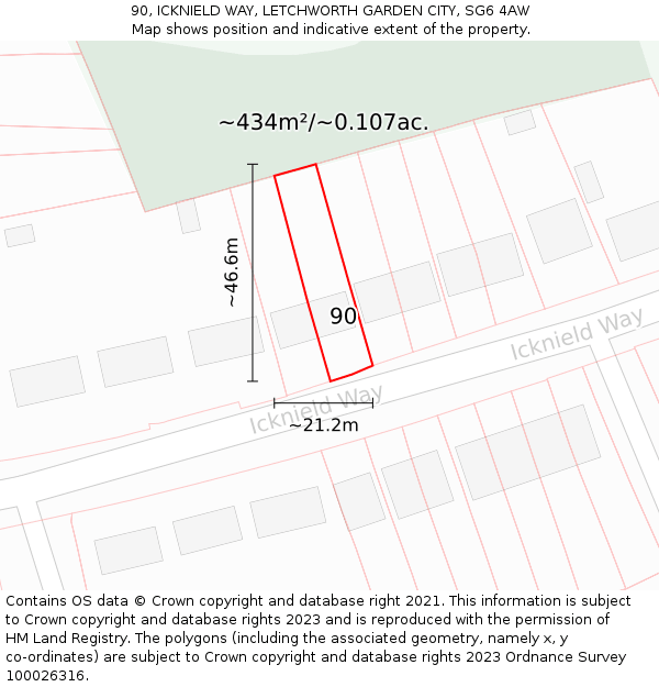 90, ICKNIELD WAY, LETCHWORTH GARDEN CITY, SG6 4AW: Plot and title map