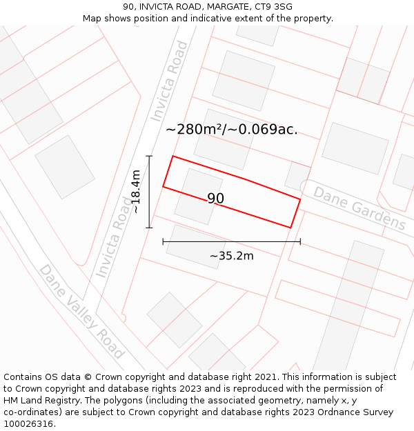 90, INVICTA ROAD, MARGATE, CT9 3SG: Plot and title map