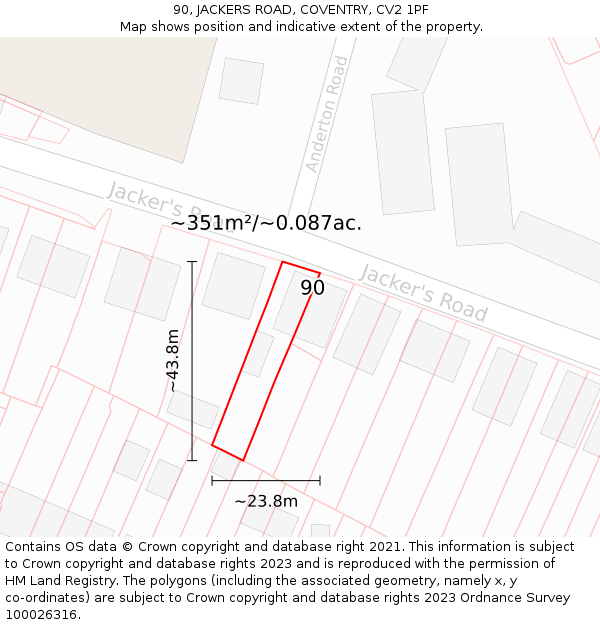 90, JACKERS ROAD, COVENTRY, CV2 1PF: Plot and title map