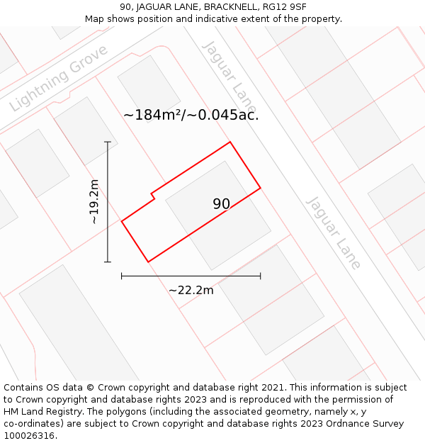 90, JAGUAR LANE, BRACKNELL, RG12 9SF: Plot and title map