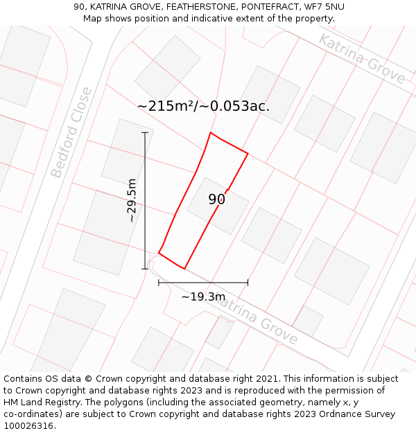 90, KATRINA GROVE, FEATHERSTONE, PONTEFRACT, WF7 5NU: Plot and title map