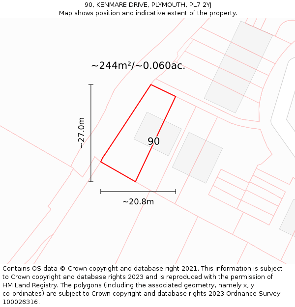 90, KENMARE DRIVE, PLYMOUTH, PL7 2YJ: Plot and title map