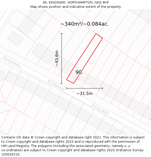 90, KINGSWAY, NORTHAMPTON, NN2 8HF: Plot and title map