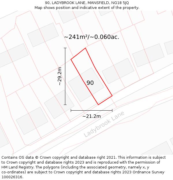 90, LADYBROOK LANE, MANSFIELD, NG18 5JQ: Plot and title map