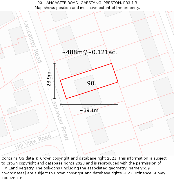 90, LANCASTER ROAD, GARSTANG, PRESTON, PR3 1JB: Plot and title map