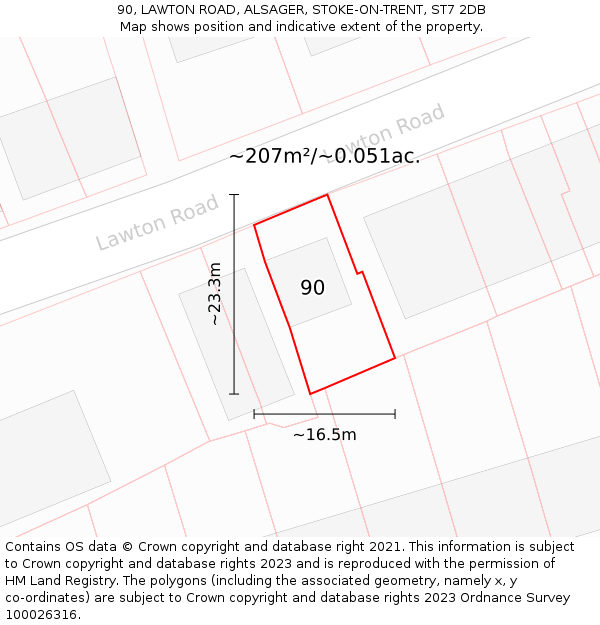 90, LAWTON ROAD, ALSAGER, STOKE-ON-TRENT, ST7 2DB: Plot and title map