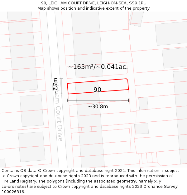 90, LEIGHAM COURT DRIVE, LEIGH-ON-SEA, SS9 1PU: Plot and title map