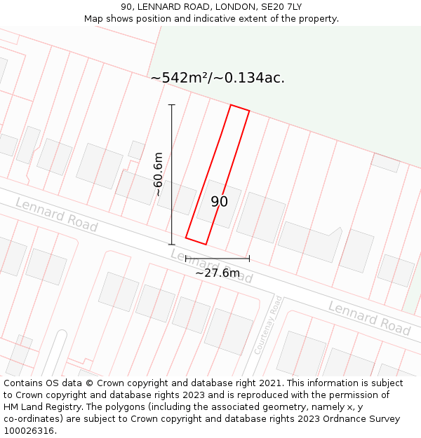 90, LENNARD ROAD, LONDON, SE20 7LY: Plot and title map