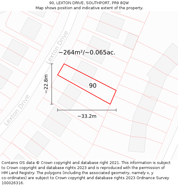 90, LEXTON DRIVE, SOUTHPORT, PR9 8QW: Plot and title map