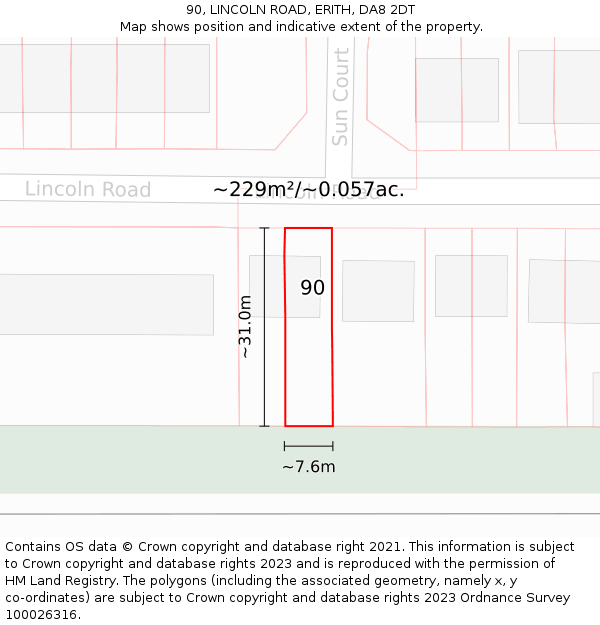 90, LINCOLN ROAD, ERITH, DA8 2DT: Plot and title map