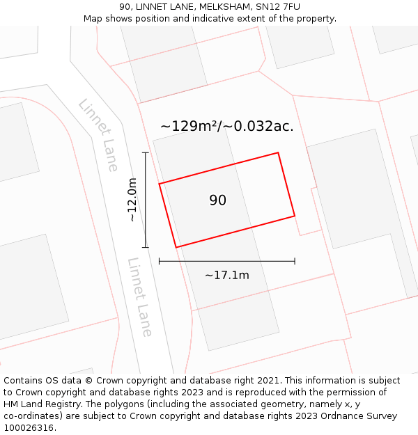 90, LINNET LANE, MELKSHAM, SN12 7FU: Plot and title map
