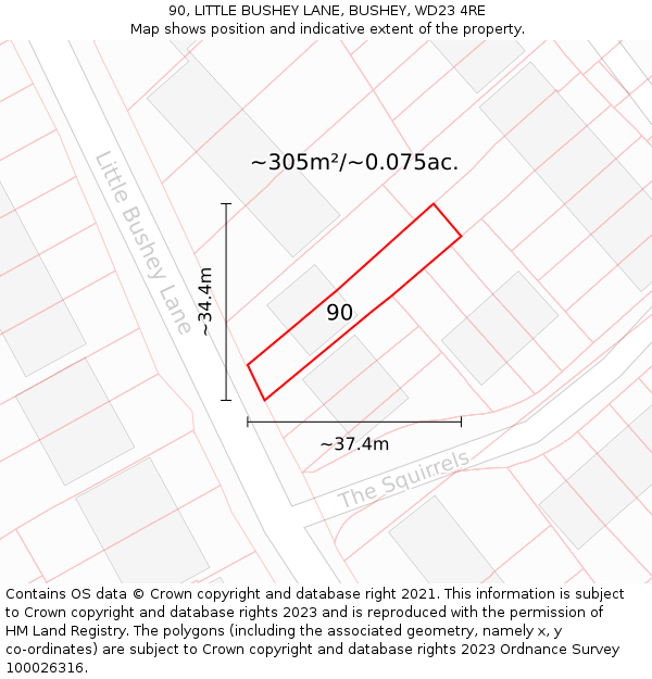 90, LITTLE BUSHEY LANE, BUSHEY, WD23 4RE: Plot and title map
