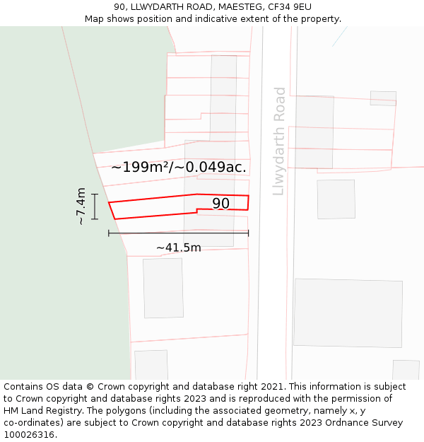 90, LLWYDARTH ROAD, MAESTEG, CF34 9EU: Plot and title map