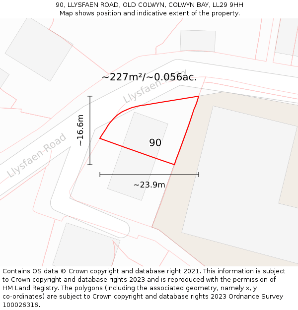 90, LLYSFAEN ROAD, OLD COLWYN, COLWYN BAY, LL29 9HH: Plot and title map