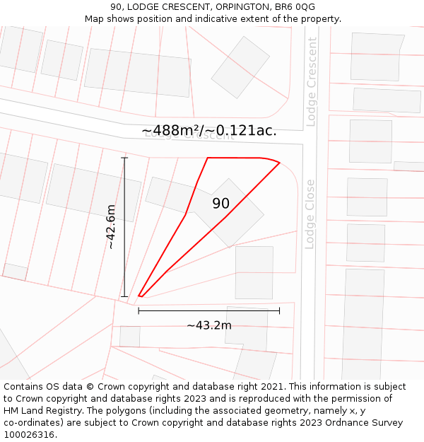 90, LODGE CRESCENT, ORPINGTON, BR6 0QG: Plot and title map