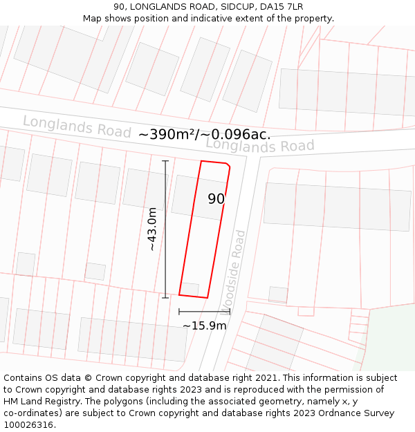 90, LONGLANDS ROAD, SIDCUP, DA15 7LR: Plot and title map