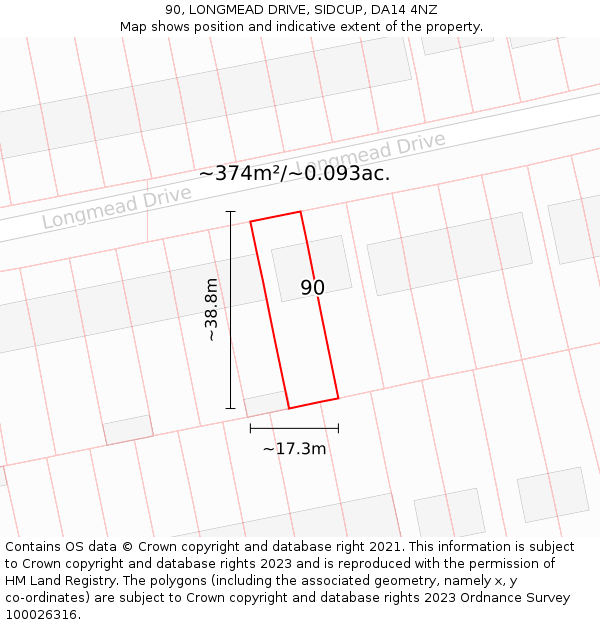 90, LONGMEAD DRIVE, SIDCUP, DA14 4NZ: Plot and title map