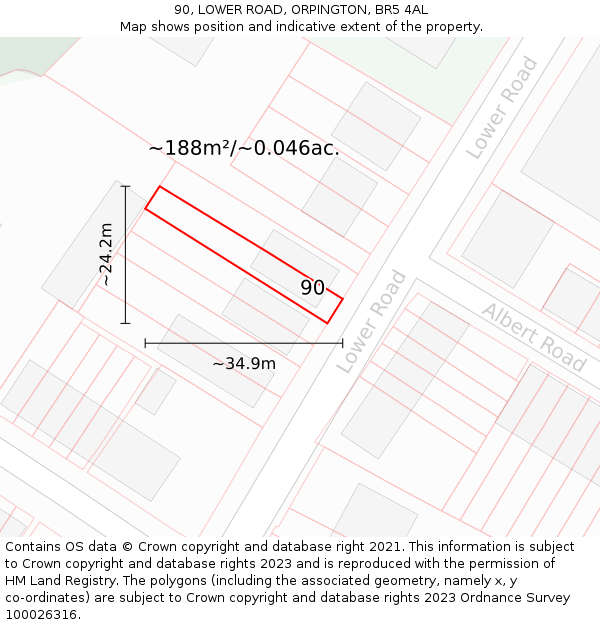 90, LOWER ROAD, ORPINGTON, BR5 4AL: Plot and title map