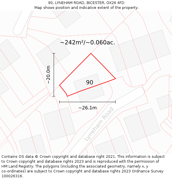 90, LYNEHAM ROAD, BICESTER, OX26 4FD: Plot and title map