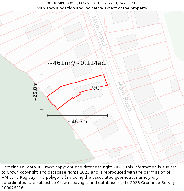 90, MAIN ROAD, BRYNCOCH, NEATH, SA10 7TL: Plot and title map