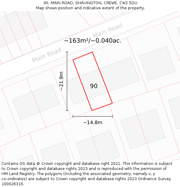 90, MAIN ROAD, SHAVINGTON, CREWE, CW2 5DU: Plot and title map