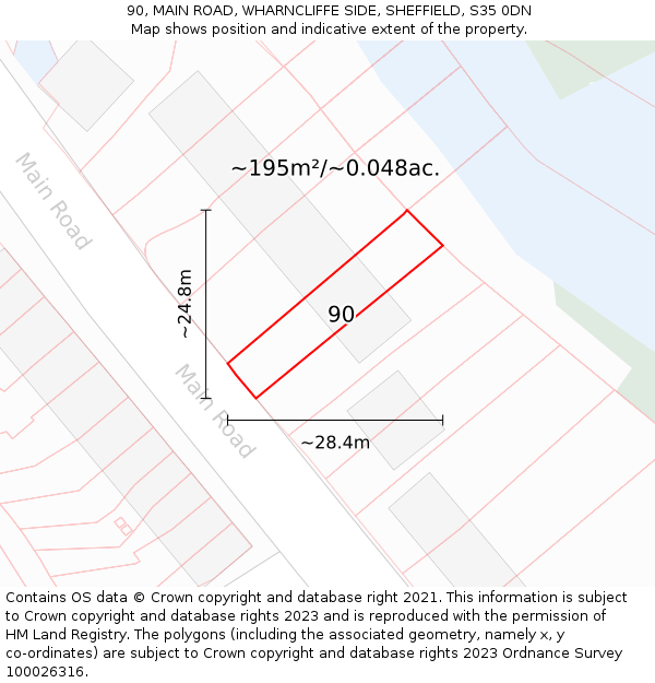 90, MAIN ROAD, WHARNCLIFFE SIDE, SHEFFIELD, S35 0DN: Plot and title map