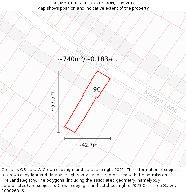 90, MARLPIT LANE, COULSDON, CR5 2HD: Plot and title map