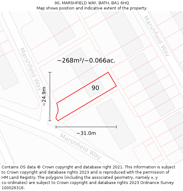 90, MARSHFIELD WAY, BATH, BA1 6HQ: Plot and title map