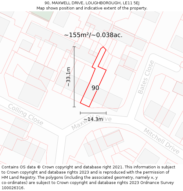 90, MAXWELL DRIVE, LOUGHBOROUGH, LE11 5EJ: Plot and title map