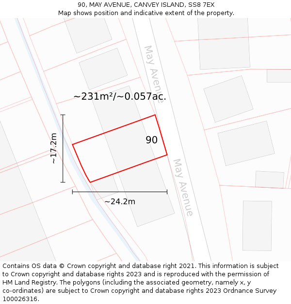 90, MAY AVENUE, CANVEY ISLAND, SS8 7EX: Plot and title map