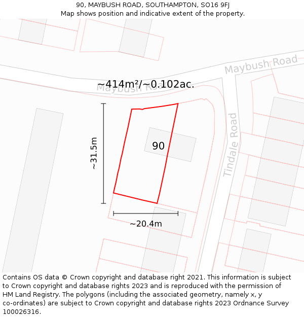 90, MAYBUSH ROAD, SOUTHAMPTON, SO16 9FJ: Plot and title map
