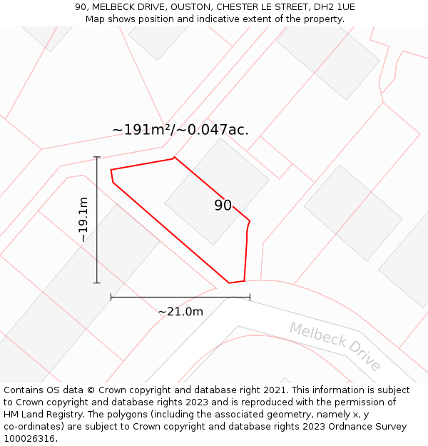 90, MELBECK DRIVE, OUSTON, CHESTER LE STREET, DH2 1UE: Plot and title map