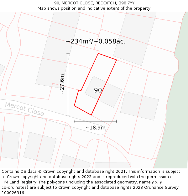 90, MERCOT CLOSE, REDDITCH, B98 7YY: Plot and title map