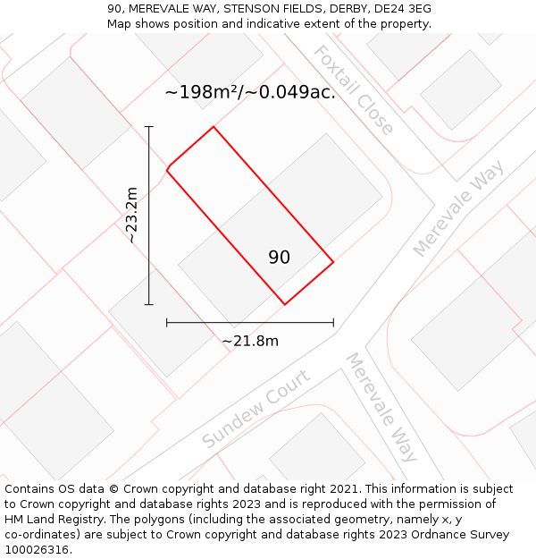90, MEREVALE WAY, STENSON FIELDS, DERBY, DE24 3EG: Plot and title map