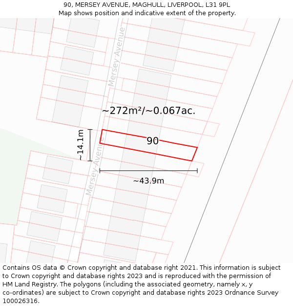 90, MERSEY AVENUE, MAGHULL, LIVERPOOL, L31 9PL: Plot and title map