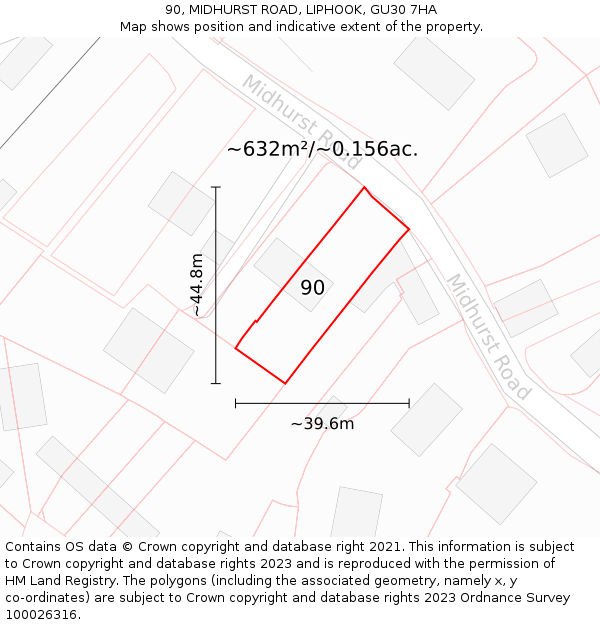 90, MIDHURST ROAD, LIPHOOK, GU30 7HA: Plot and title map